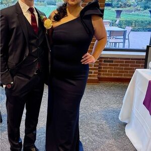 Betsy & Adam One Shoulder Navy Dress